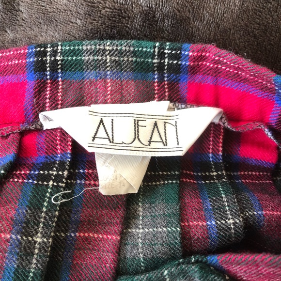 Vintage 80s/90s Red/Green Tartan Plaid Mid-Length Skirt by Aljean Size 14 - Picture 5 of 5